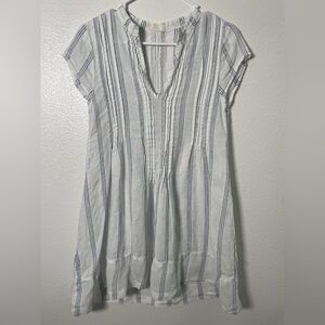 CP Shades Regina Linen Tunic Dress Blue White Pin Stripe